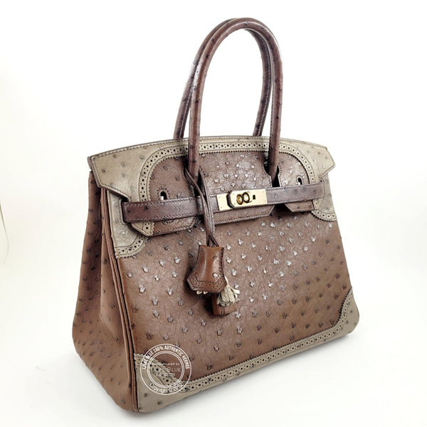 Hermes Birkin 30cm Tri Colour Ghillies Ostrich PBHW - Preloved