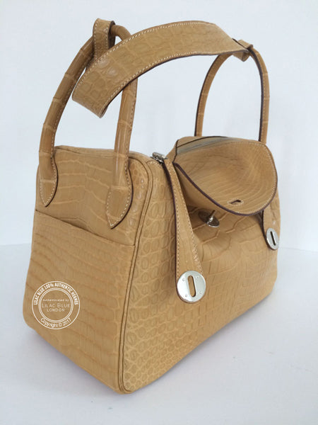 Hermès Lindy 30cm Paille Matte Croc PHW - Preloved