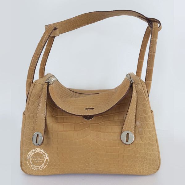 Hermès Lindy 30cm Paille Matte Croc PHW - Preloved