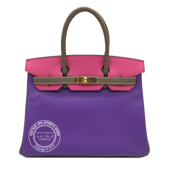 Hermès Birkin 30cm Parme/Rose Tyrien/Etoupe Chevre GHW