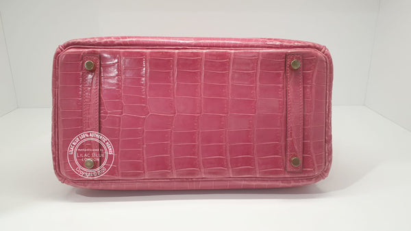 Hermès Birkin 30cm Rose Tyrien Shiny Croc GHW - Preloved