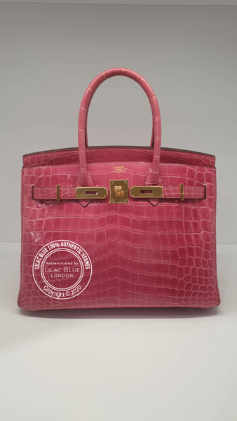 Hermès Birkin 30cm Rose Tyrien Shiny Croc GHW - Preloved