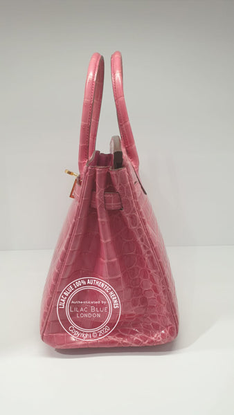 Hermès Birkin 30cm Rose Tyrien Shiny Croc GHW - Preloved