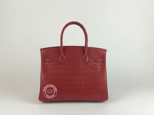 Hermès Birkin 30cm Rouge H/Orange Poppy Verso. Matte Alligator GHW