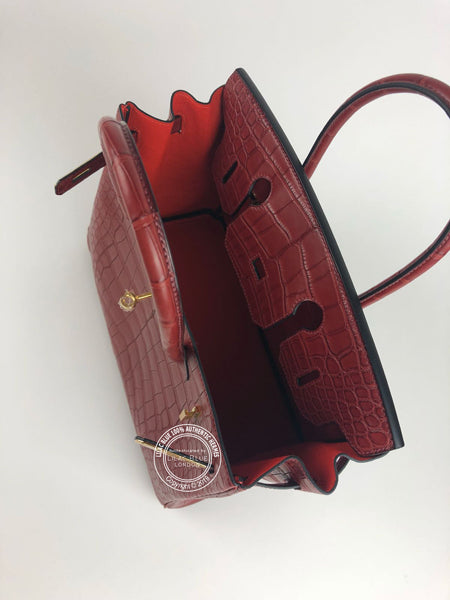 Hermès Birkin 30cm Rouge H/Orange Poppy Verso. Matte Alligator GHW