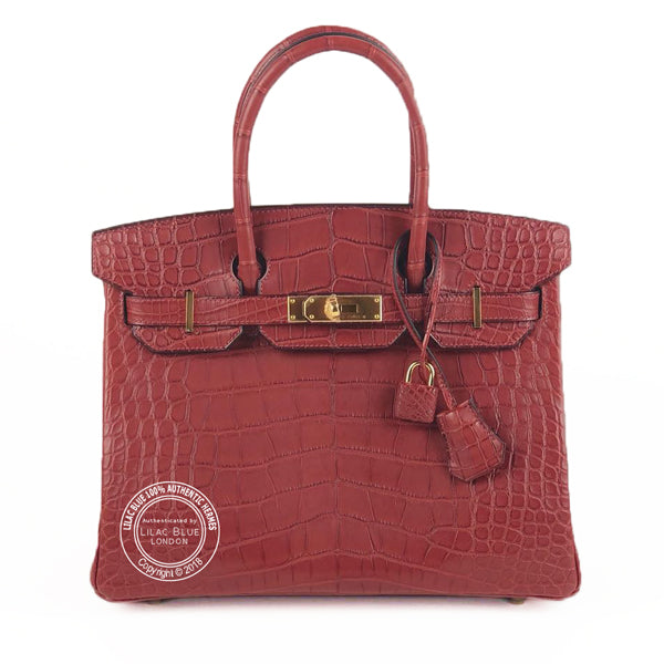 Hermès Birkin 30cm Rouge H/Orange Poppy Verso. Matte Alligator GHW