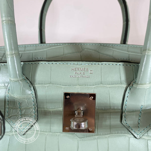 Hermès Birkin 30cm Vert d'Eau Matte Alligator PHW
