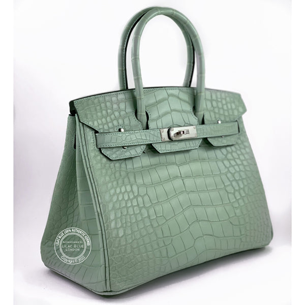 Hermès Birkin 30cm Vert d'Eau Matte Alligator PHW