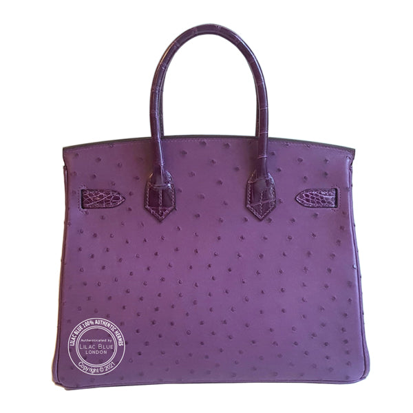 Hermes Birkin 30cm Violine/Cassis Touch Ostrich/Shiny Croc PHW