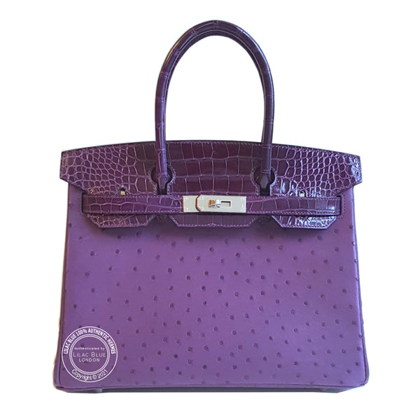 Hermes Birkin 30cm Violine/Cassis Touch Ostrich/Shiny Croc PHW