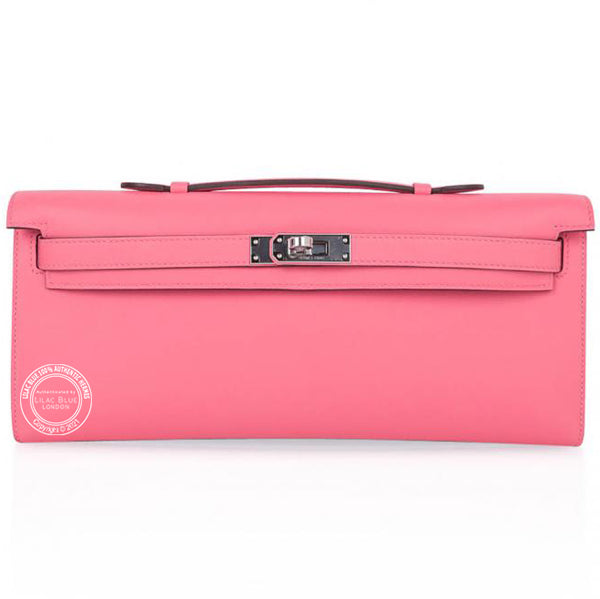 Hermès Kelly 31cm Rose Azalee Cut Pochette Swift PHW