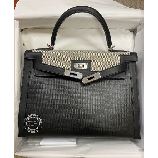 Hermès Kelly 32cm Black Toile Berline Swift PHW