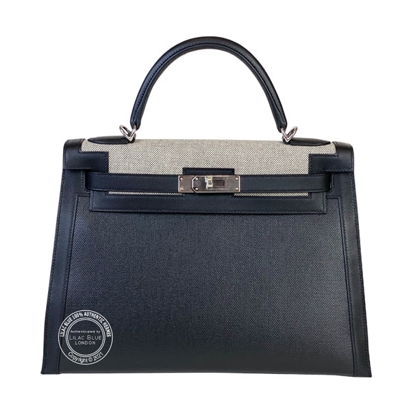 Hermès Kelly 32cm Black Toile Berline Swift PHW