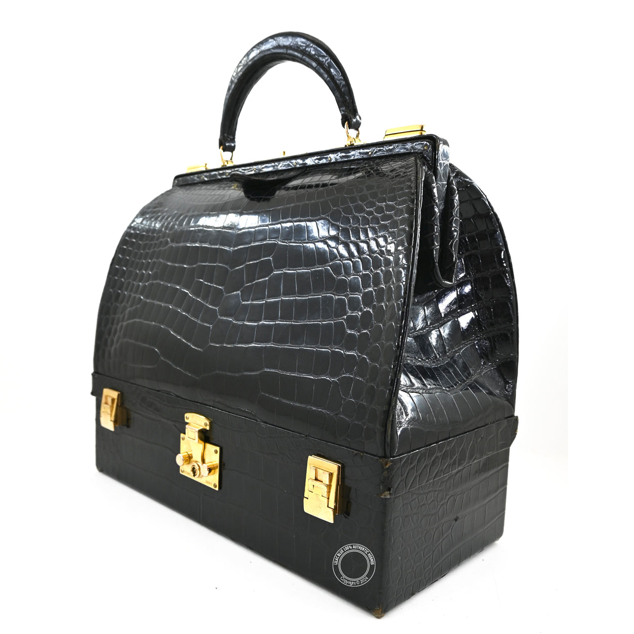 Hermes Sac Mallette 32cm Black Shiny Croc GHW - Vintage