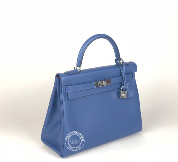 Hermès Kelly 32cm Bleu Brighton/Capucine Verso Evercolor PHW