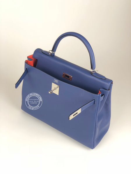 Hermès Kelly 32cm Bleu Brighton/Capucine Verso Evercolor PHW