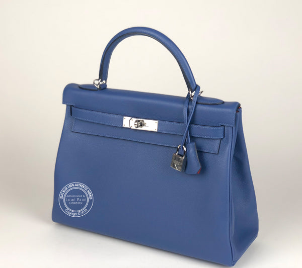 Hermès Kelly 32cm Bleu Brighton/Capucine Verso Evercolor PHW