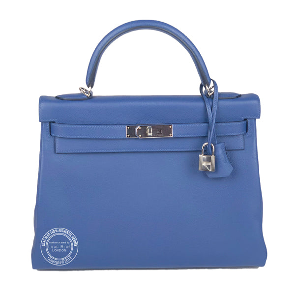Hermès Kelly 32cm Bleu Brighton/Capucine Verso Evercolor PHW