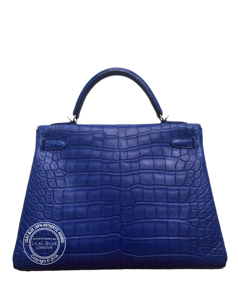 Hermès Kelly 32cm Bleu Electrique Matte Alligator PHW