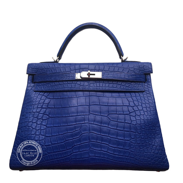 Hermès Kelly 32cm Bleu Electrique Matte Alligator PHW