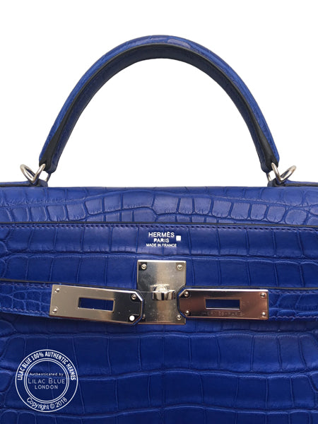 Hermès Kelly 32cm Bleu Electrique Matte Alligator PHW