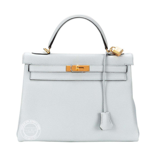 Hermès Kelly 32cm Bleu Pale Clemence GHW