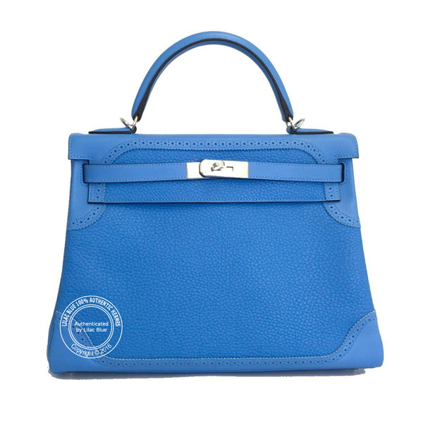 Hermès Kelly 32cm Bleu Paradis Ghillies Clemence/Evercolor PHW