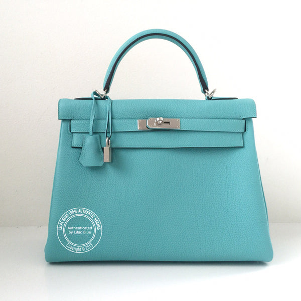 Hermès Kelly 32cm Bleu Atoll Togo PHW