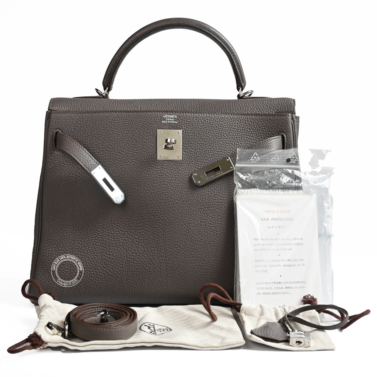 Hermes Kelly 32cm Etain Togo PHW - Preloved