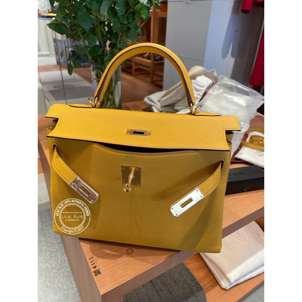 Hermès Kelly 28cm Jaune Ambre Togo GHW