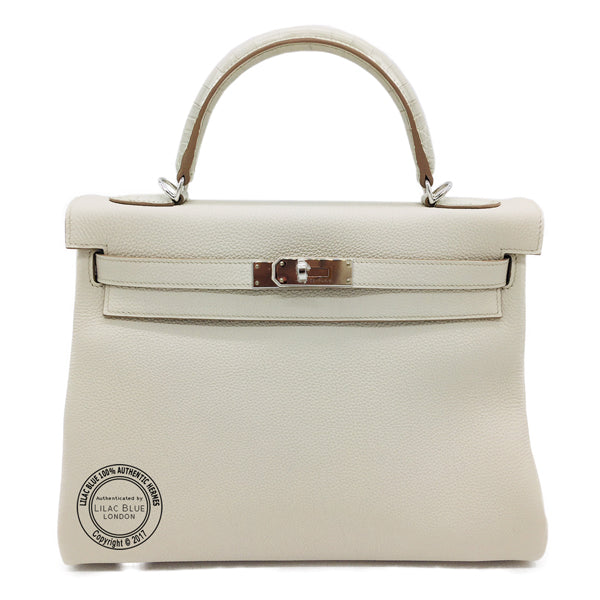 Hermès Kelly 32cm Beton Touch Togo/Croc PHW