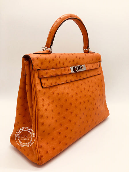 Hermès Kelly 32cm Tangerine Ostrich PHW  - Preloved