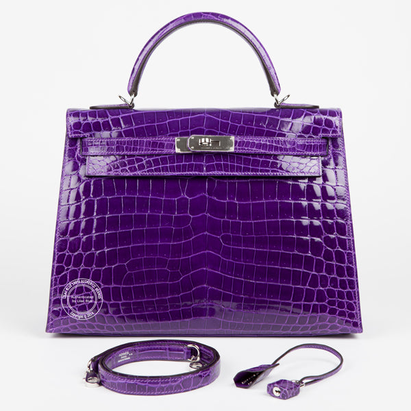 Hermès Kelly 32cm Ultra Violet Shiny Croc GHW
