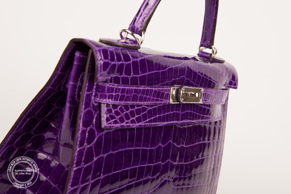 Hermès Kelly 32cm Ultra Violet Shiny Croc GHW