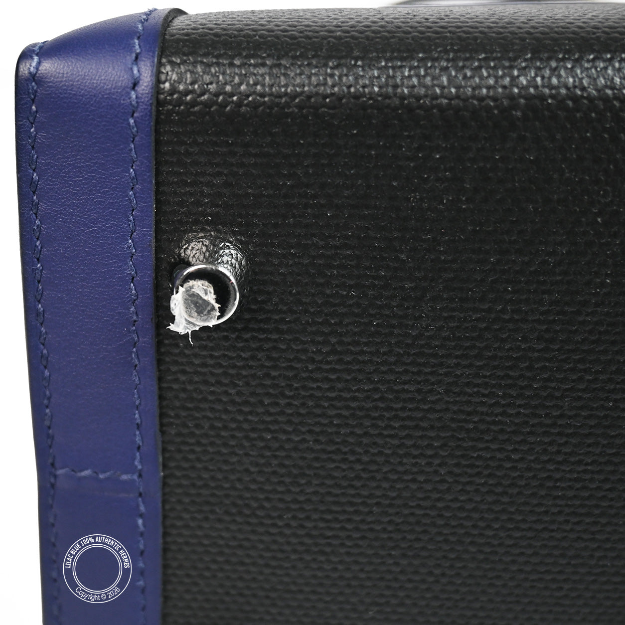 Hermès Kelly 32 Bleu Saphir/Black Swift/Toile Berline PHW