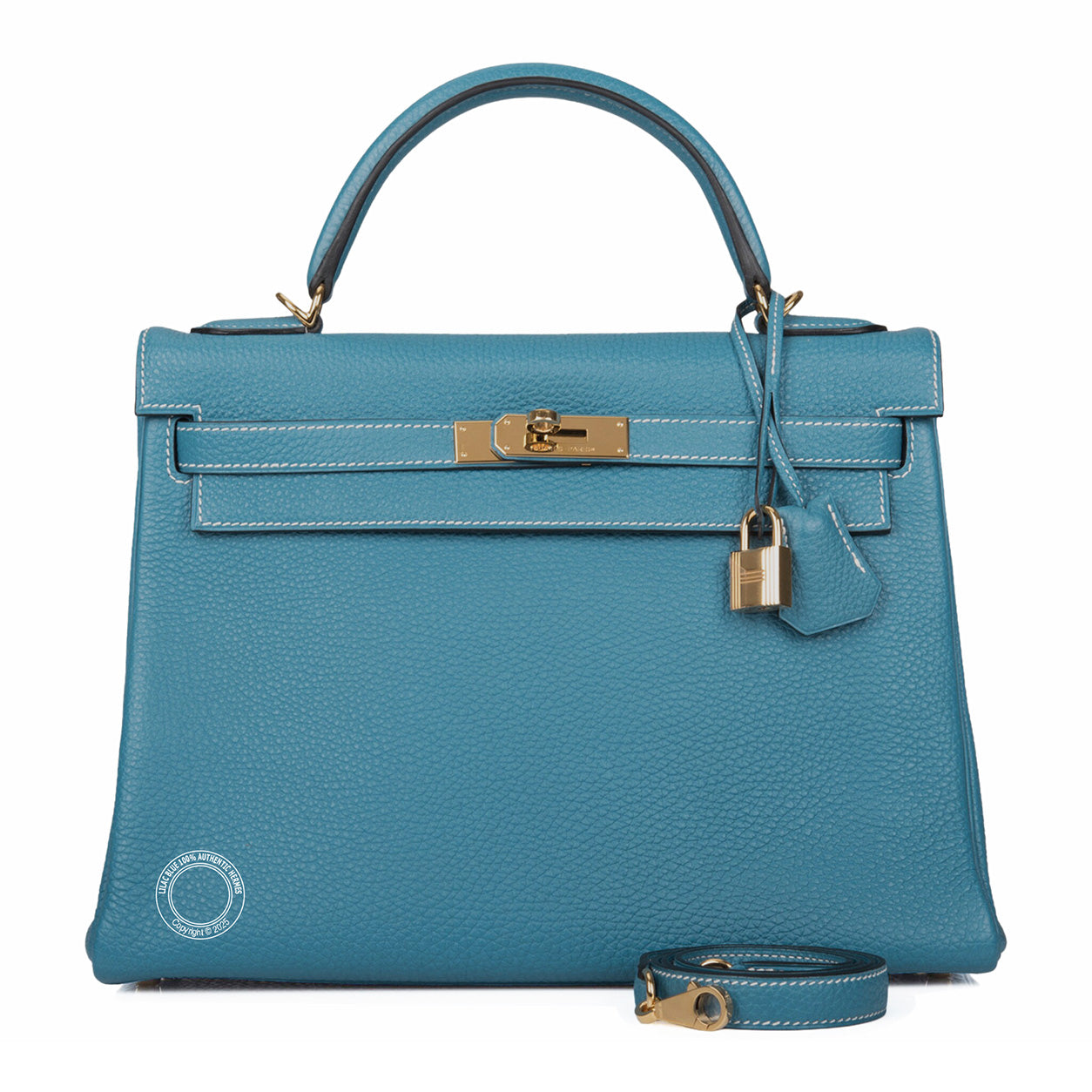 Hermès Kelly 32cm Blue Jean Togo GHW