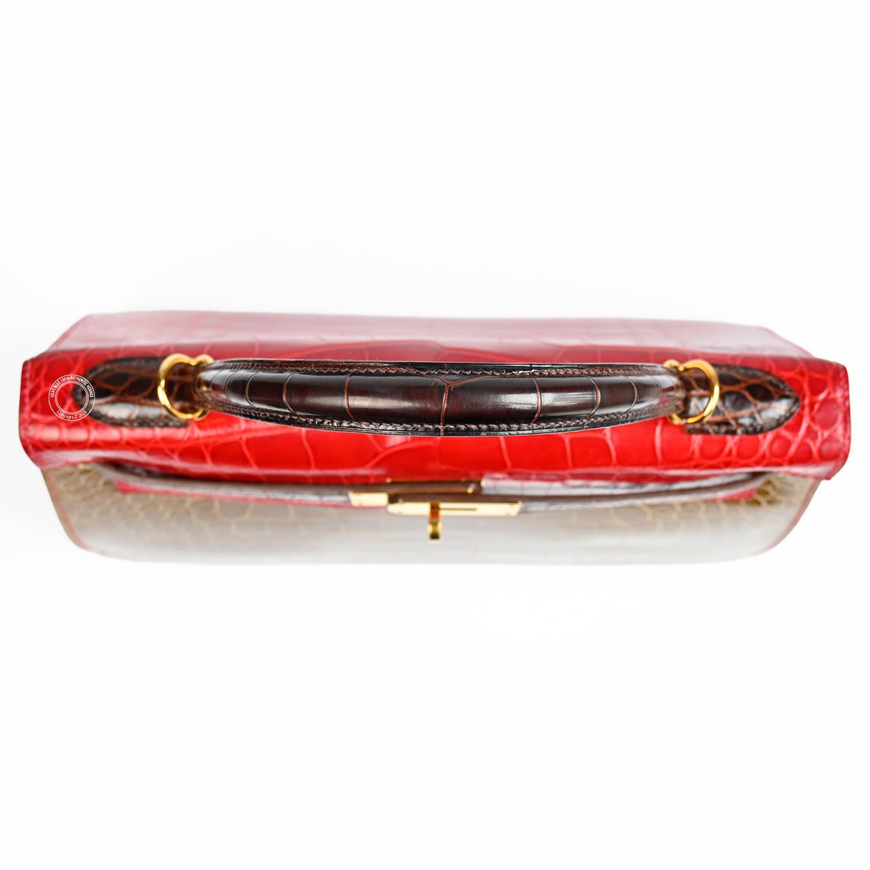 Hermès Kelly 32cm Paille/Rouge Braise/Ebene HSS Matte Alligator GHW - Preloved