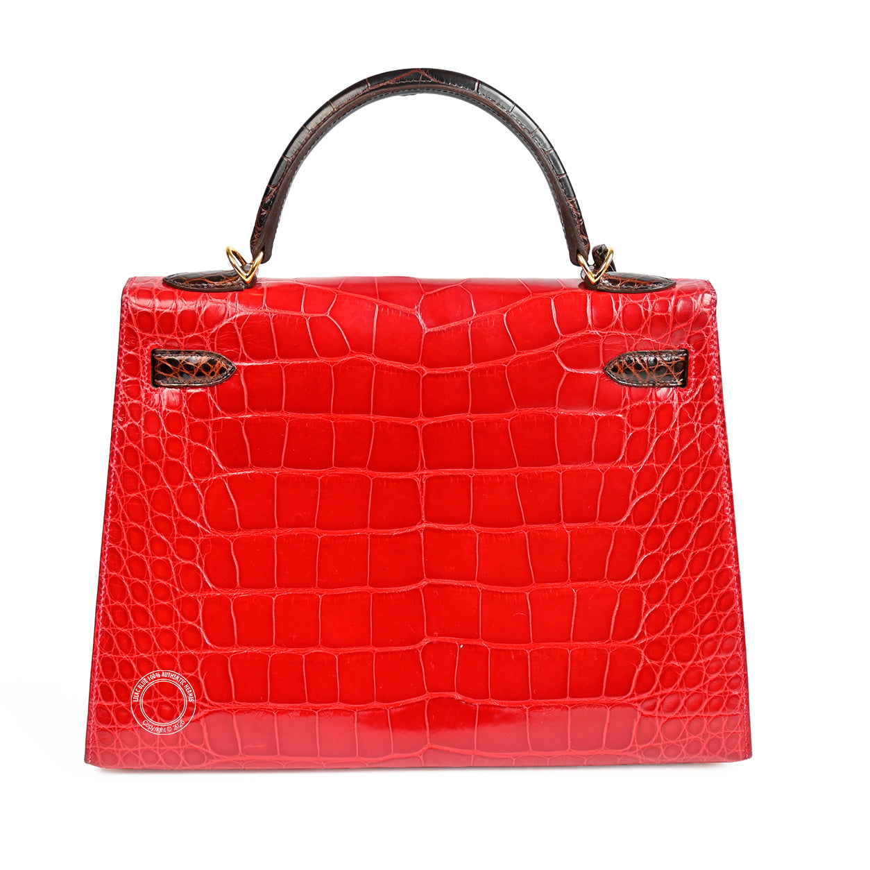 Hermès Kelly 32 Paille/Rouge Braise/Ebene HSS Matte Alligator GHW - Preloved