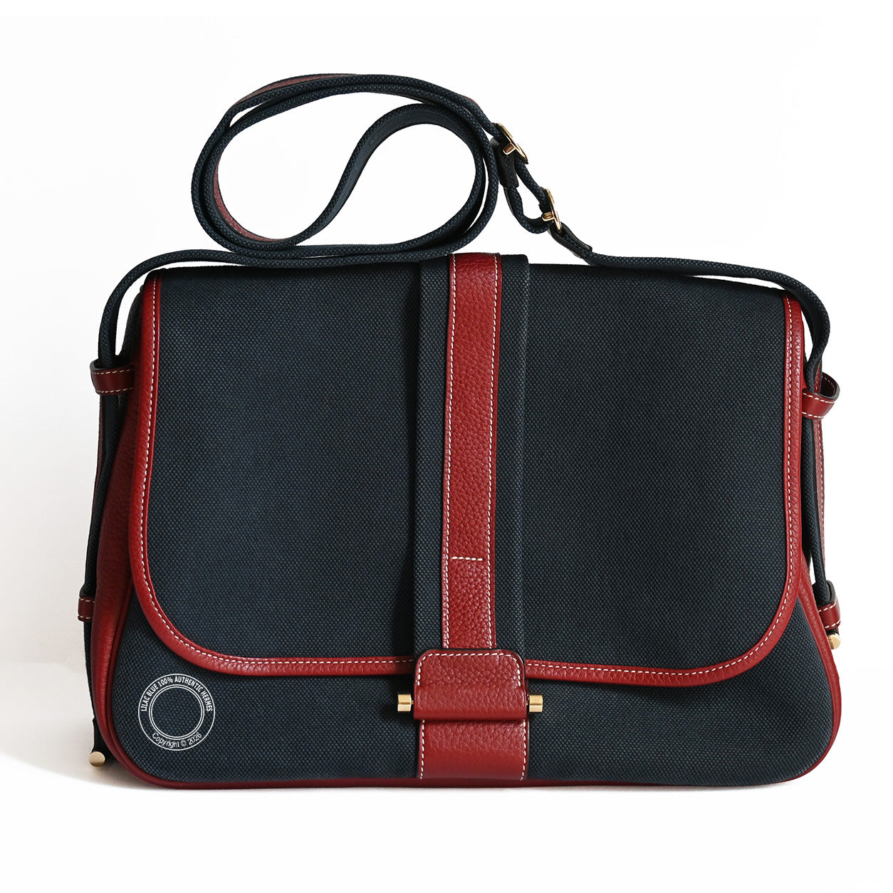 Hermès Bourlingue 34cm Navy/Rouge H Canvas/Togo GHW - Preloved
