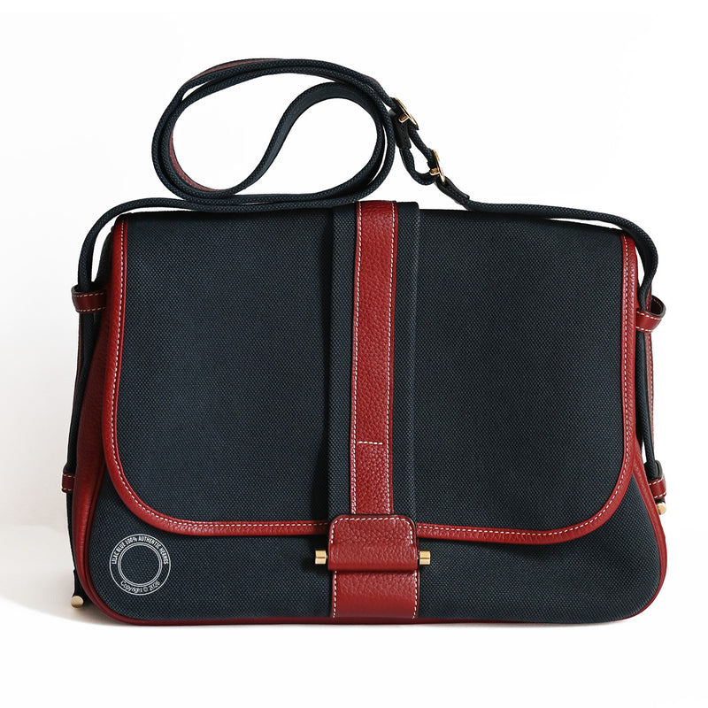 Hermès Bourlingue 34cm Navy/Rouge H Canvas/Togo GHW - Preloved