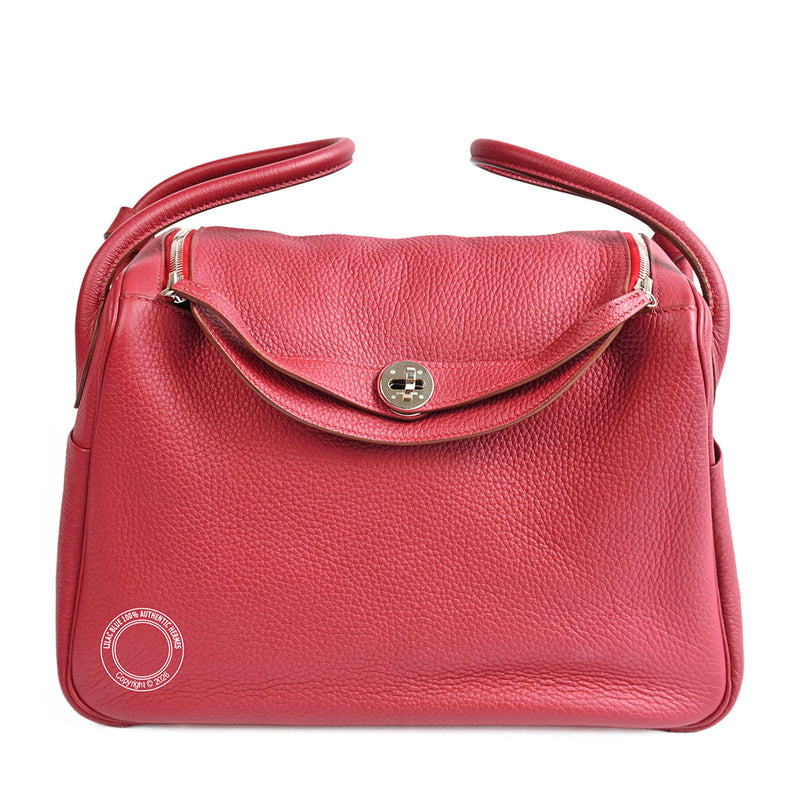 Hermès Lindy 34cm Rouge Grenat Clemence PHW - Preloved