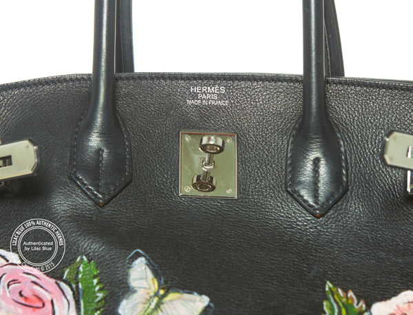 Hermes Birkin 35cm Black Handpainted Evergrain PHW - Preloved