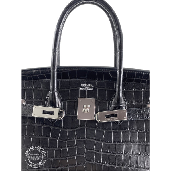 Hermes Birkin 35cm Black Matte Croc PHW - Preloved