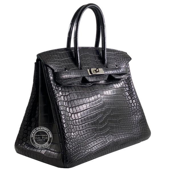 Hermes Birkin 35cm Black Matte Croc PHW - Preloved