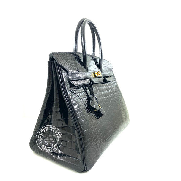 Hermès Birkin 35cm Black Shiny Croc GHW - Preloved