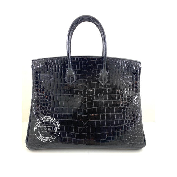 Hermès Birkin 35cm Black Shiny Croc GHW - Preloved