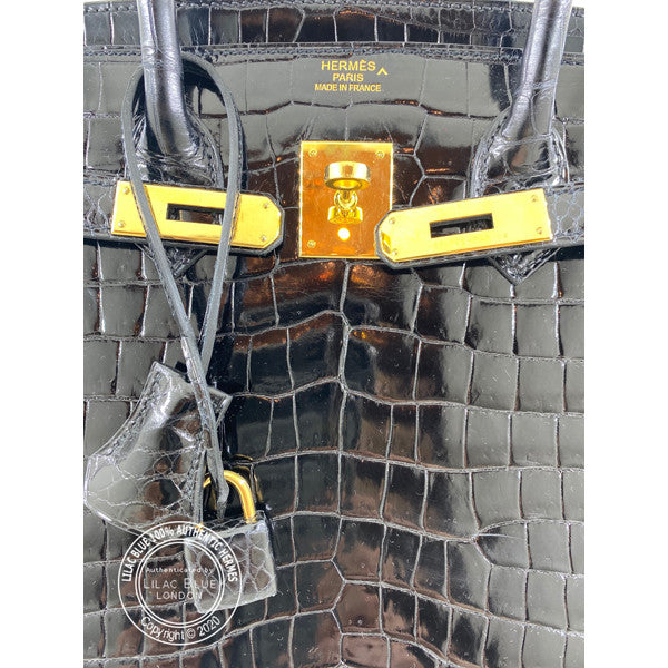 Hermès Birkin 35cm Black Shiny Croc GHW - Preloved
