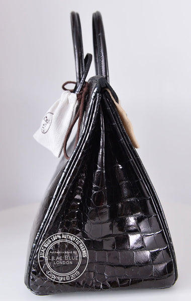 Hermès Birkin 35cm Black Shiny Croc GHW - Preloved