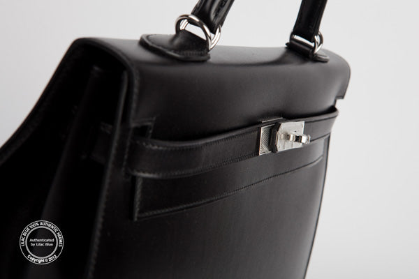 Hermès Kelly 35cm Black Box PHW Guilloche
