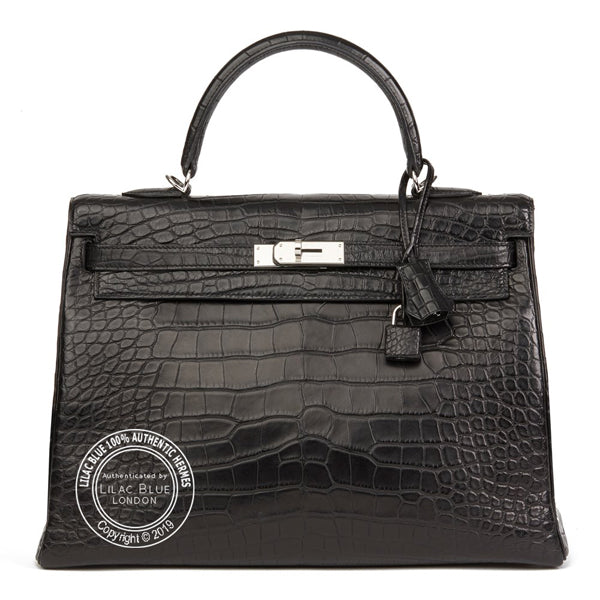 Hermès Kelly 35cm Black Matte Alligator PHW - Preloved